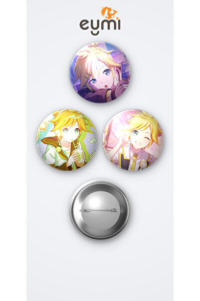 Eymi Design Project SEKAI Kagamine Len 3'lü Metal Rozet Seti 58mm İğneli Buto...