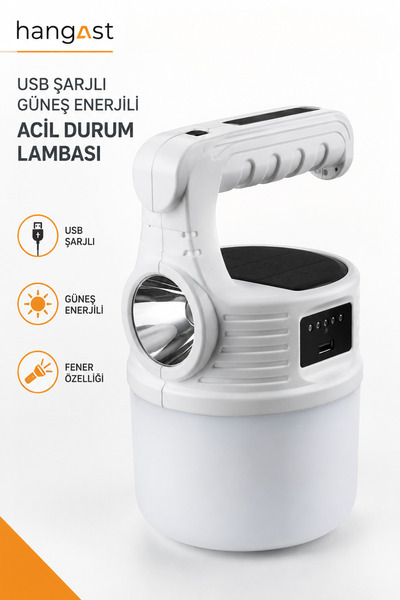 HANGAST USB Şarjlı Güneş Enerjili Acil Durum Lambası | Kamp Feneri Şarj Göste...
