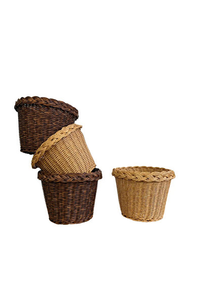 BitkiKapında Rattan Örgülü Saksı Naturel Bej ( 16 cm çap - 16 cm boy )