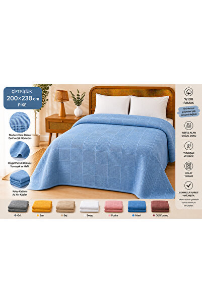 Dotamess 100% Cotton Square Patterned Pique Double Size 200X230 cm – Breathab...