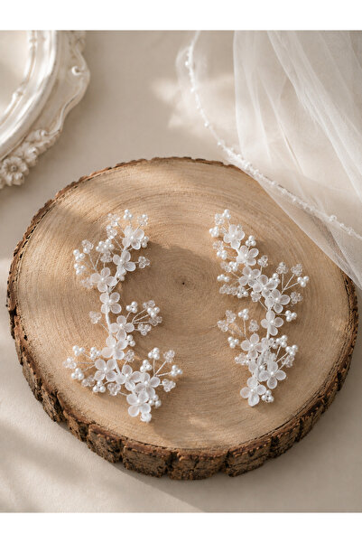 EL YAPIMI Bridal Crown with Pearls and Beads, Bridal Accessory, Bun Hairpin