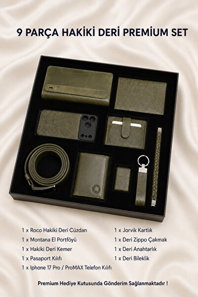 CüzCan iPhone 17 Pro Compatible 9 Piece Genuine Leather Men's Gift Set Motif ...