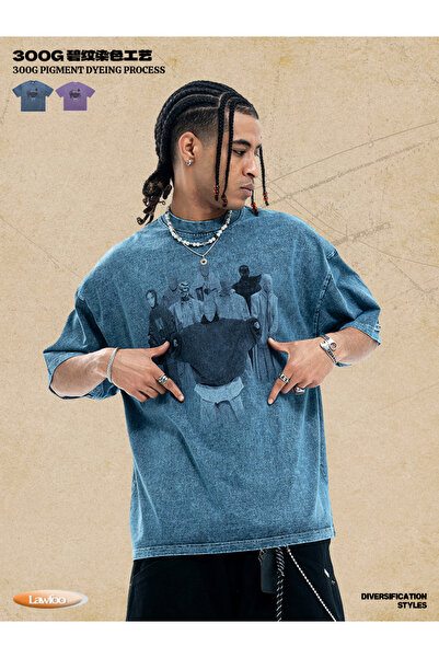 Generic Brand Lawfoo Men's 300g Pigment Dyed Vintage T-Shirt, Hip Hop Graphic...