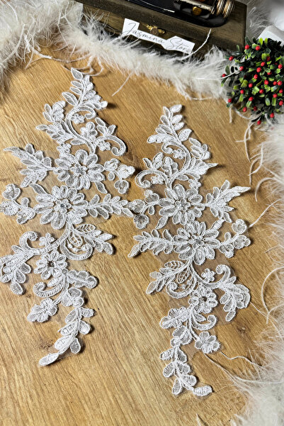 jasmina store Флорален гипюрен дантелен апликационен мотив с корда [1 комплект]