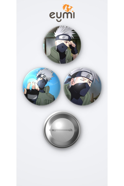 Eymi Design Naruto Animesi Kakashi Hatake 3'lü Metal Rozet Seti 58mm İğneli B...