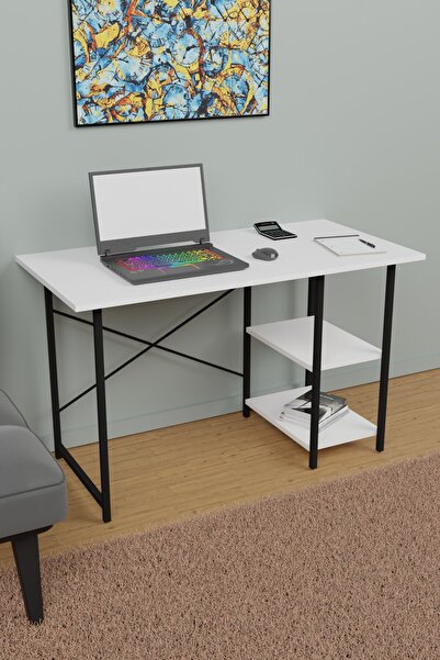Veloora Metal Ayaklı Modern 2 Raflı Çalışma Masası Öğrenci & Ofis Masası 114 Cm