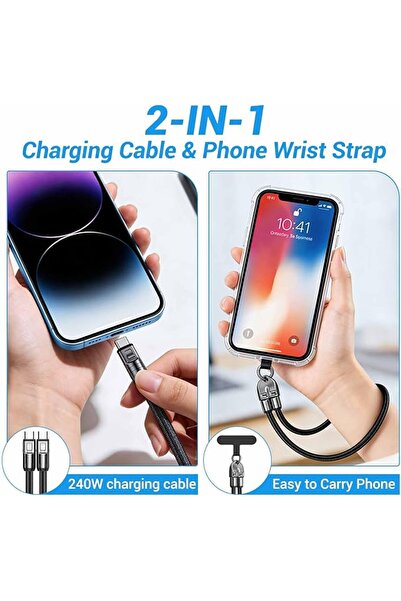 Mmctech Bilekli Askılı Telefon Kablosu 30cm 5A PD240W Hızlı Şarj Veri Kablosu TYPE-C