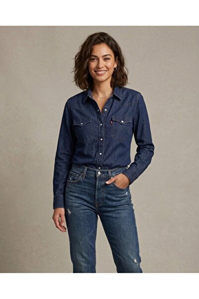 Levi's Памучна дамска дънкова риза в уестърн стил