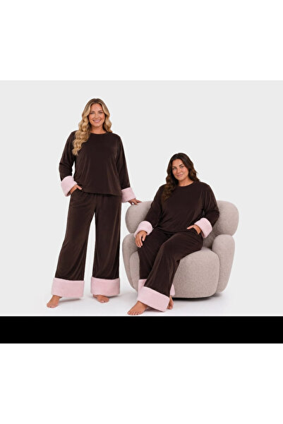 Yare Plus Size Velvet Plush Sleeve Pajama Set