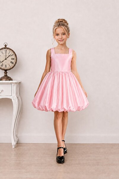 MadyaButik Girl's Graduation Dress Square Neckline Detailed Elegant Balloon D...
