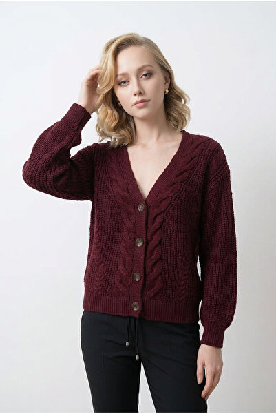 Gülçin Coşkun Cardigan tricotat gros pentru femei, cu decolteu în V, detaliu ...