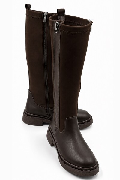 İX Pansy Women's Stretch Knitwear Below the Knee Boots Flat Zippered Sock Boots