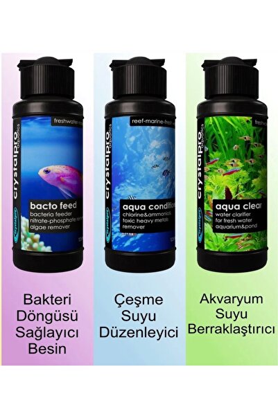 Crystalpro Bacto Feed + Aqua Conditioner + Aqua Clear Akvaryum Bakım Seti 125 ml