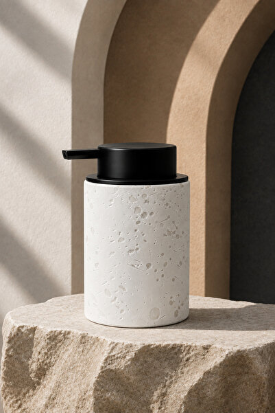 KLARHAUS Terra Stoneware Travertine Textured Black Pump Decorative Liquid Soa...