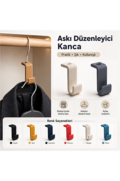 MYE TEKNOLOJİ 8'li Askı Düzenleyici Kanca Seti Dolap İçi Yer Tasarruflu Elbis...