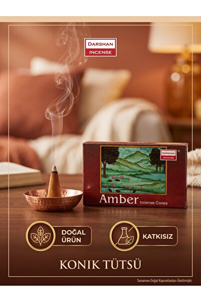 Darshan Amber Kehribar Kokulu Doğal Konik Tütsü - Sıcak ve Mistik Oda Kokusu
