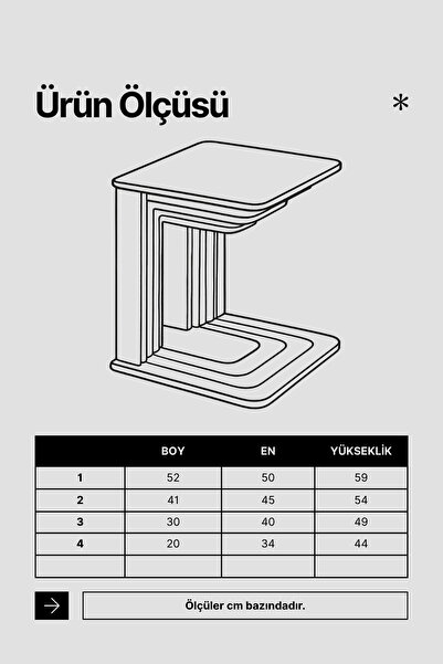 Skandi homeworks Arc 4’lü C Tipi Zigon Sehpa – Modern İç İçe Geçen Dekoratif Yan Sehpa Takımı