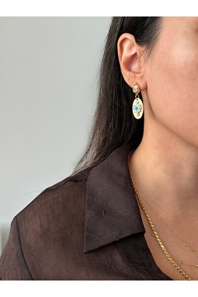 ringbox Gold Turquoise Stone Vintage Earrings