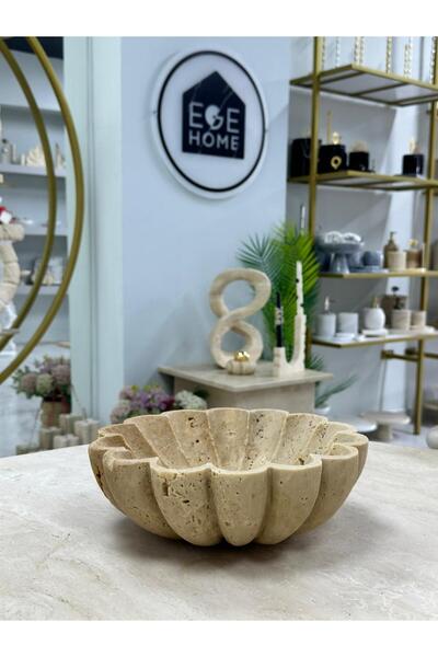 ege gross Dekorafi̇t Traverten Marble Presentation Bowl (Flower Shape)