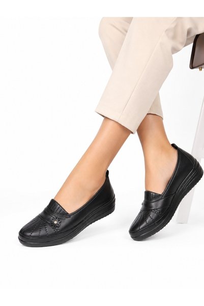 CookaShoes Mother Shoes Women's Comfort Orthopedic Black Synthetic Leather Daily Comfortable Shoes