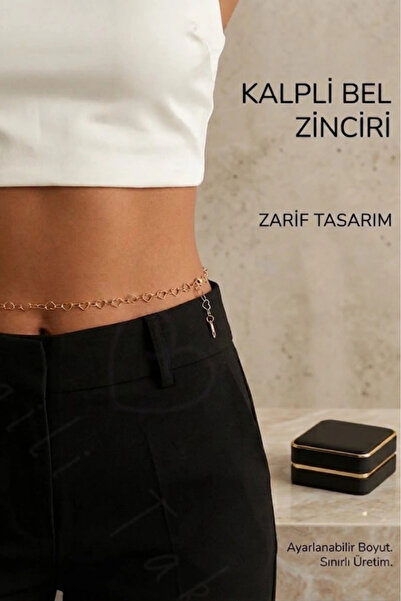 SEVGİLİ TAKI Ayarlanabilir Kalp Detaylı Gold Renk Çelik Bel Zinciri | Kadın B...