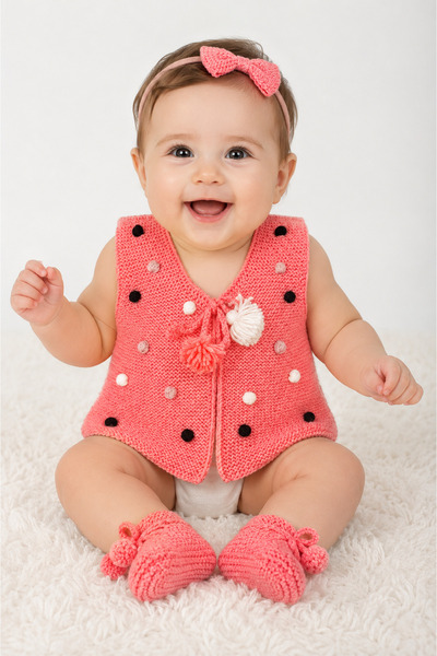 İpeksi Collection Hand Knitted Baby Vest and Booties Set