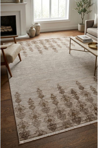 Colore Home Retro Bej Kahve Etnik Desen Vintage Dokuma Salon Halısı