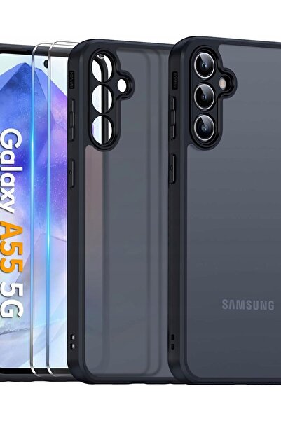 Koanni Husă tip armură neagră mată pentru Samsung A55 5G + 2x sticlă