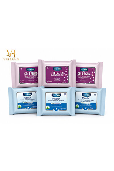 Deep Fresh Set 6 pachete șervețele umede demachiante DeepFresh, 3 Collagen + ...