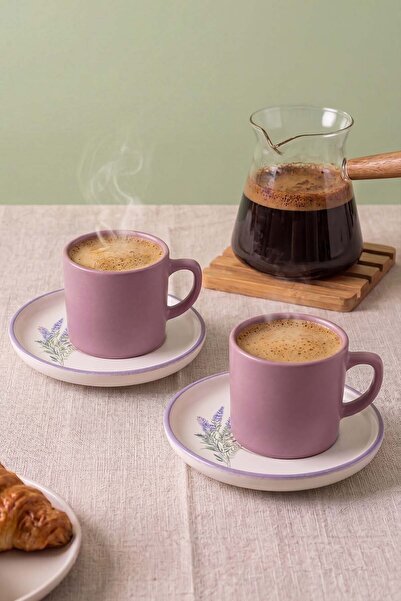 Rivaİstanbul Mor Elegant Blossoms Coffee Presentation Set for 2 People - 4 Pi...