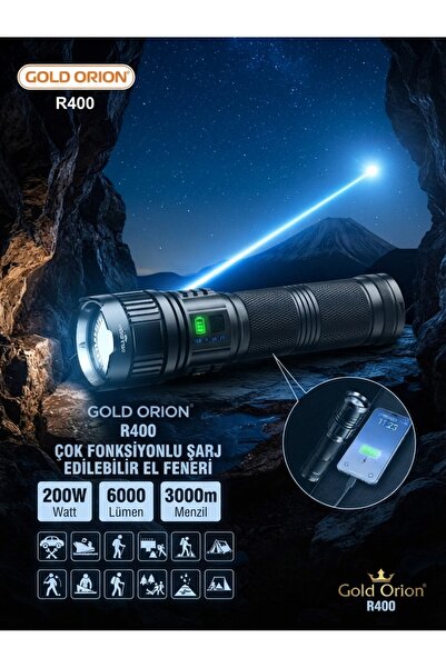 Goldorion Gold Orion R-400 200W 6000 Lümen Süper Güçlü Şarj Edilebilir El Feneri