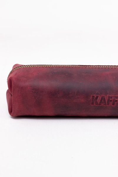 KAFF Büyük Boy Hakiki Dana Derisi Tek Gözlü Premium Kalemlik – Deri Kalem Kutusu Bordo