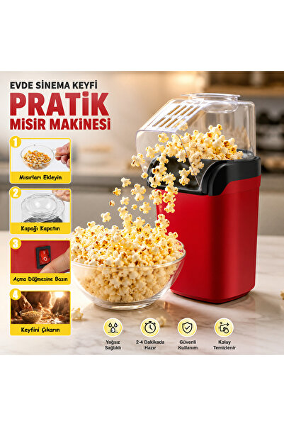 hızlı store 1200W Oil-Free Popcorn Machine with Measuring Cup Household Popco...