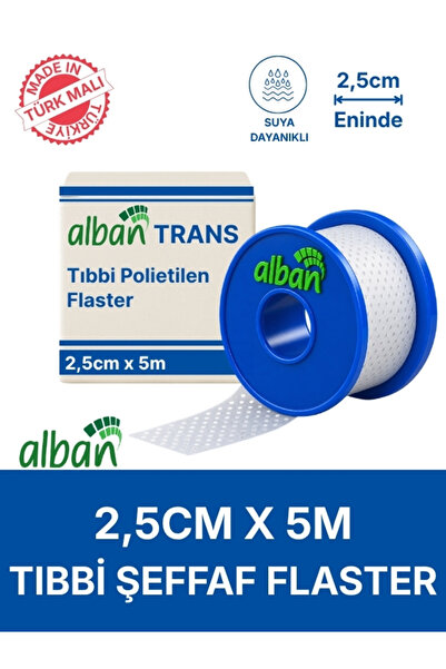 Alban PE 2,5cm x 5m Şeffaf Perforeli Tıbbi Flaster. Hipoalerjenik, Nefes Alab...