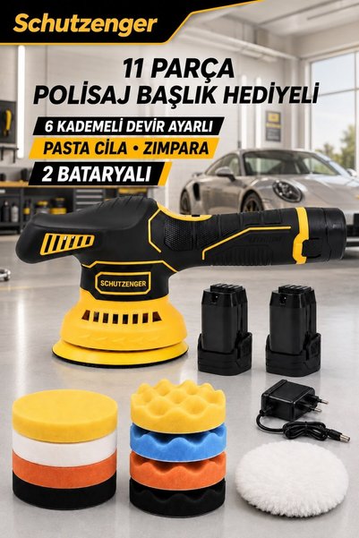 SCHUTZENGER 40-760w POLİSAJ PASTA CİLA ZIMPARA MAKİNESİ ŞARJLI ÇİFT AKÜ 11 PA...