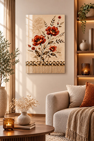Decorita Кам Табло |   Винтидж оранжева картина с флорални мотиви