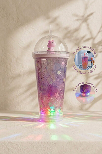 Kitchen Life 450 ml Led Işıklı Dondurucu Jel Ve Çift Katmanlı Suluk Pipetli B...