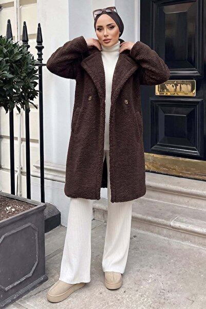 hafsamina Two-Button Plush Coat Brown Hm262506