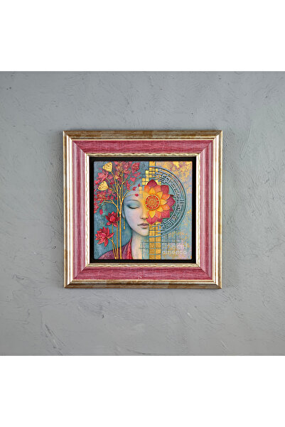 ermin Doğal Limra Taşı El Yapımı Çerçeveli Tablo, Modern Lotus & Kadın Figürl...
