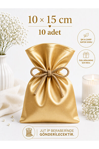ALASEREN 10x15 سم 10 قطع من أكياس الساتان باللون الذهبي - كيس هدايا برباط من ...
