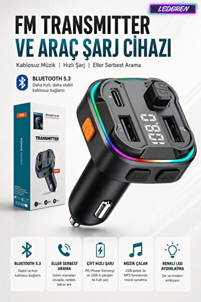 L'eDoren FM25 Bluetooth 5.3 Araç FM Transmitter - PD & USB-A Hızlı Şarj