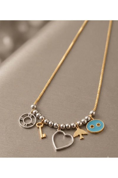 Arpag Import Women's Luck and Fortune Themed Yellow Chain Necklace with Heart Detail