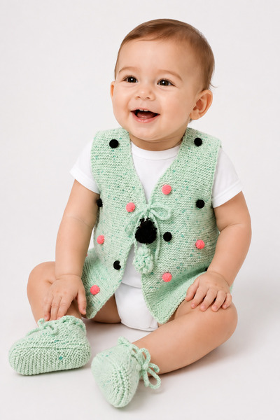 İpeksi Collection Hand Knitted Baby Vest and Booties Set