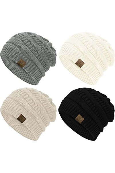 OtherMax Căciuli de Damă Beanie Tricotate Calde Negru Bej Set 4 buc — căciulă...