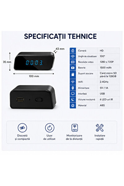 OEM Ρολόι νυχτερινής όρασης με κάμερα WiFi Full HD 1080p, εφαρμογή για κινητά...
