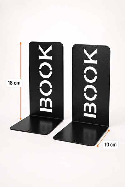Palamar Decorative Black Metal Book Holder - Set of 2 Book Supports with "Book" Written