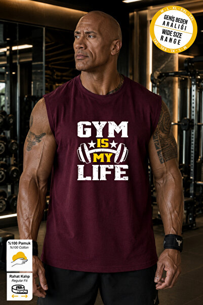 BESSA قميص رياضي مطبوع من Gym Life باللون الأحمر الداكن، مصنوع من قماش جيرسي ...