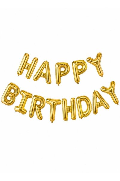 Party Time Happy Birthday Foil Balloon Banner Set 16 Inch Gold Letters Party Decoration