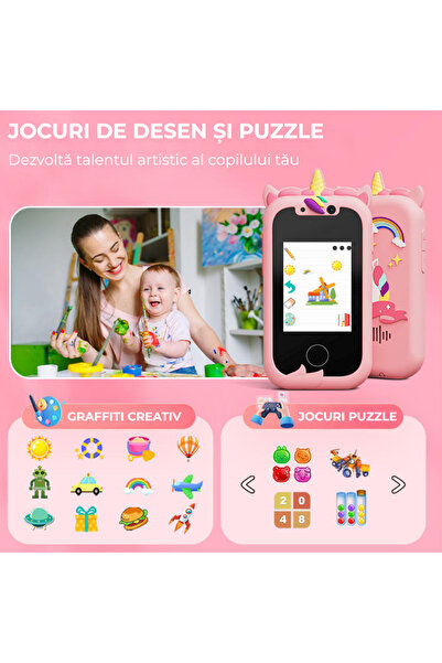 OEM Telefon educativ pentru copii, cameră 24MP, ecran tactil, jocuri puzzle, MP3, 4-6 ani - Albastru