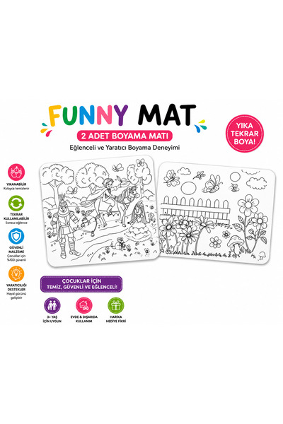 Genel Markalar Funny Mat 2’li Yıkanabilir Tekrar Kullanılabilir Boyama Matı –...